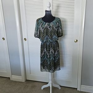 Enfocus Studio colorful abstract print dress elastic waist Soft Polyester sz 8